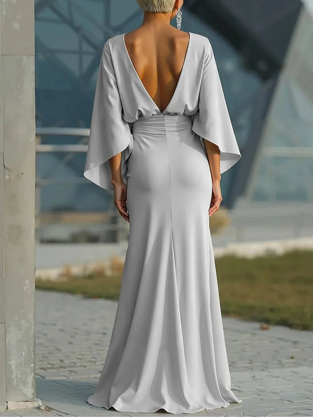 Satin Backless Ruched Evening Gown