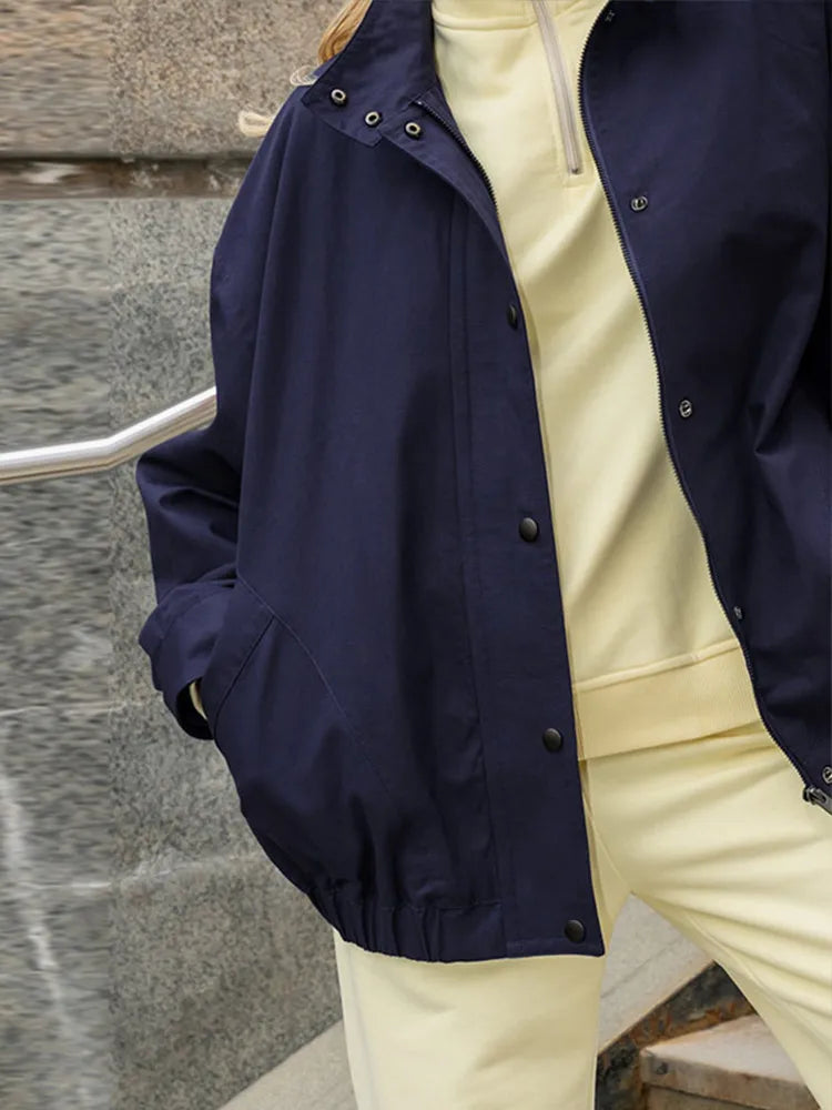Elegant Stand Collar Single Breasted Jacket for Women