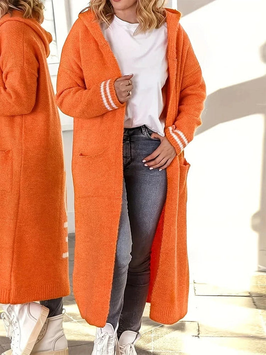 plus Size Monogrammed Back Oversized Loose Knit Cardigan Women's Sweater Jacket with Pockets Best for Autumn Winter