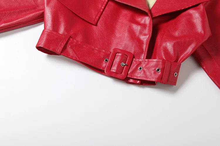 Elegant Belted Faux Leather Cropped Jacket for Women