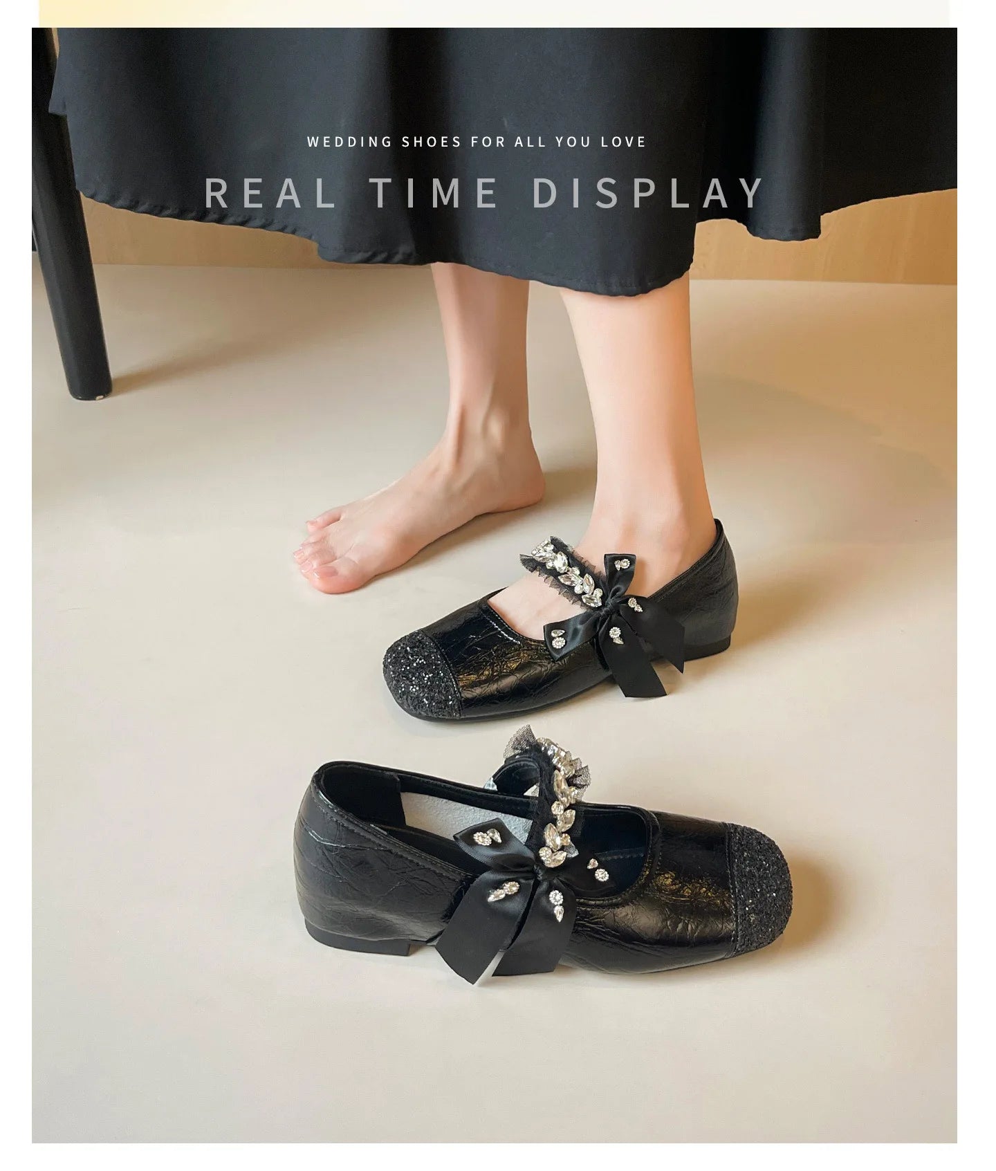 Elegant Rhinestone Bowknot Mary Jane Flats For Women