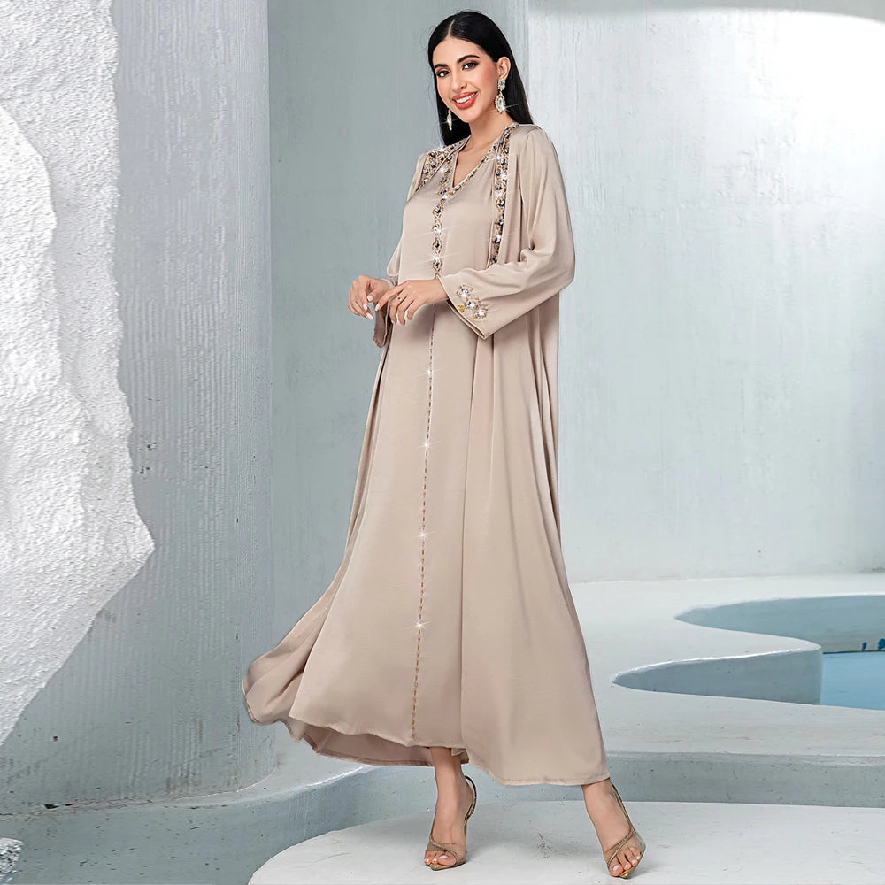 Diamond Embellished Two Piece Abaya Set for Women
