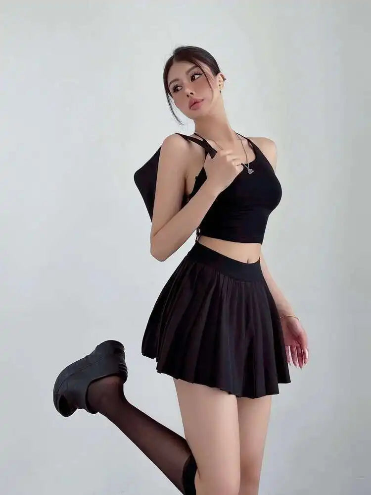High-Waisted Pleated Mini Skirt