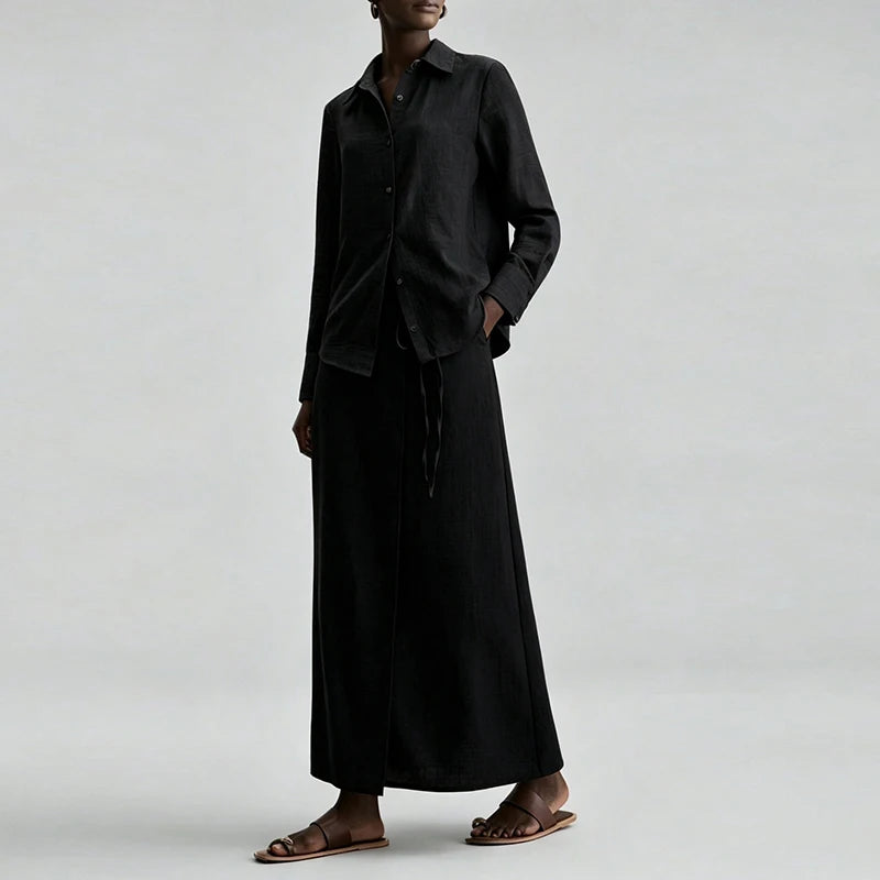 Loose Lapel Two Piece Shirt And Skirt Set for Women