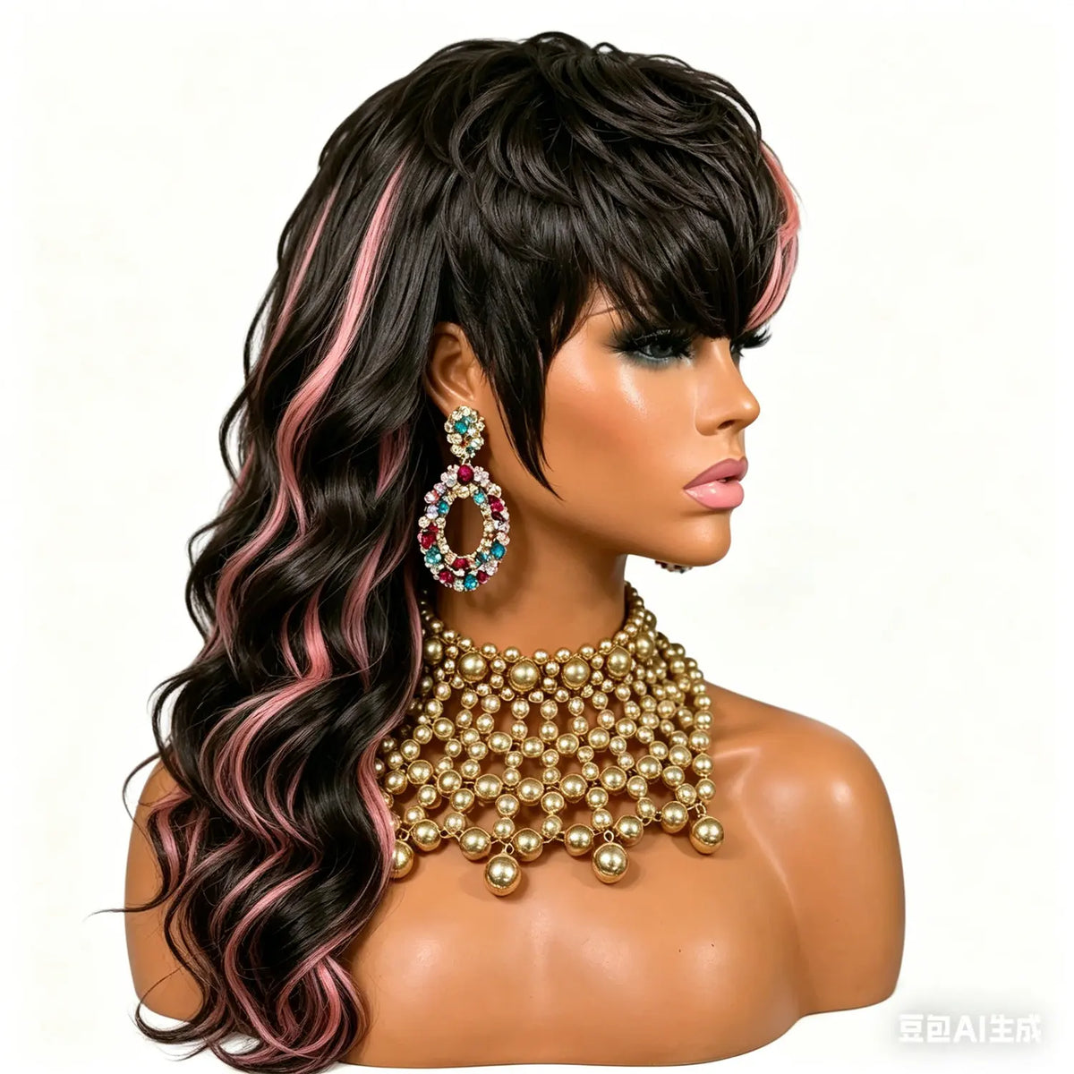 Layered Ombre Mullet Human Hair Wig With Bangs For Women