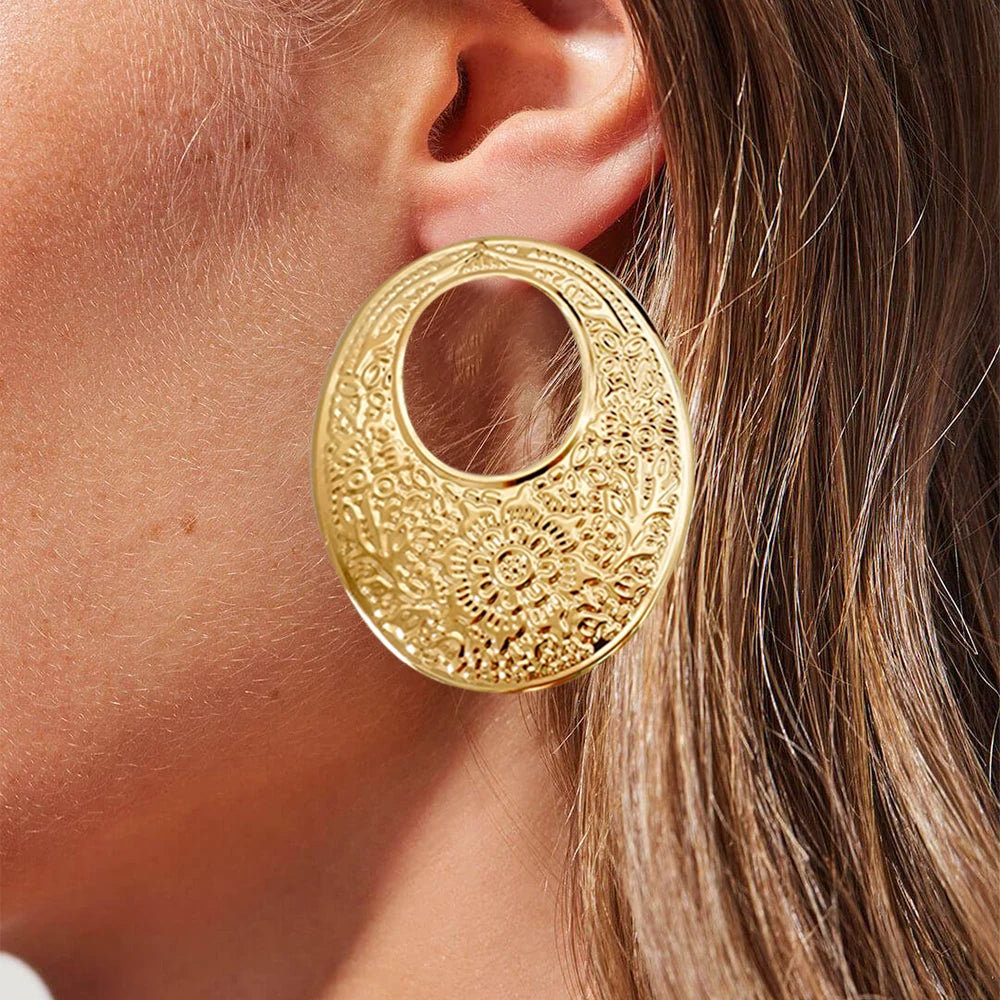 Fashion Jewelry Big Gold Color Round Geometric Earrings Dangle Drop Earrings For Women African Wedding Party Gifts