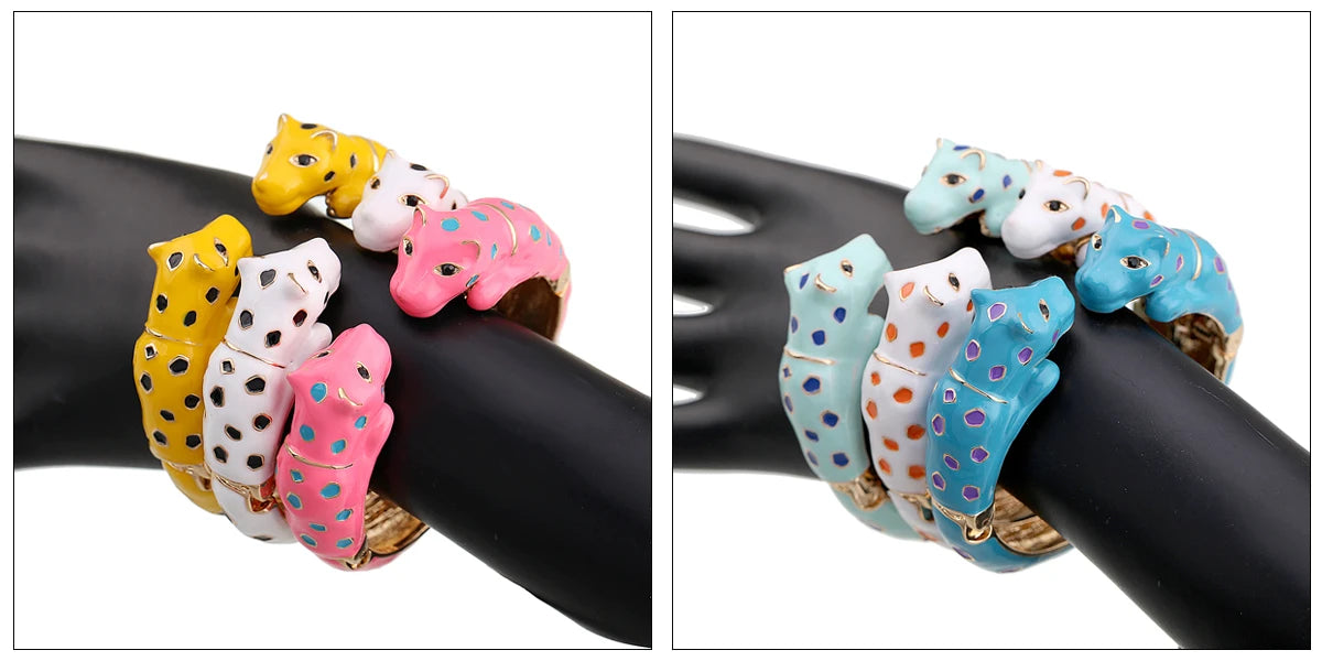 Fashion Colorful Double Leopard Cuff Bracelet for Women