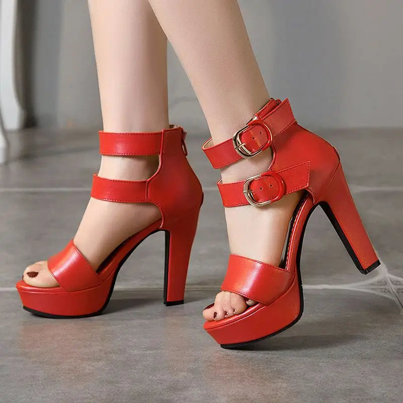 Chunky Platform Sandals with Zipper Buckles for Women