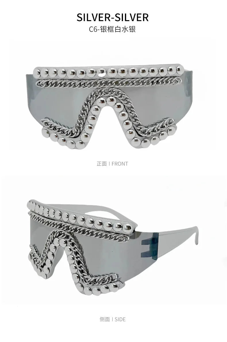 Oversized Rhinestone Chain Sunglasses