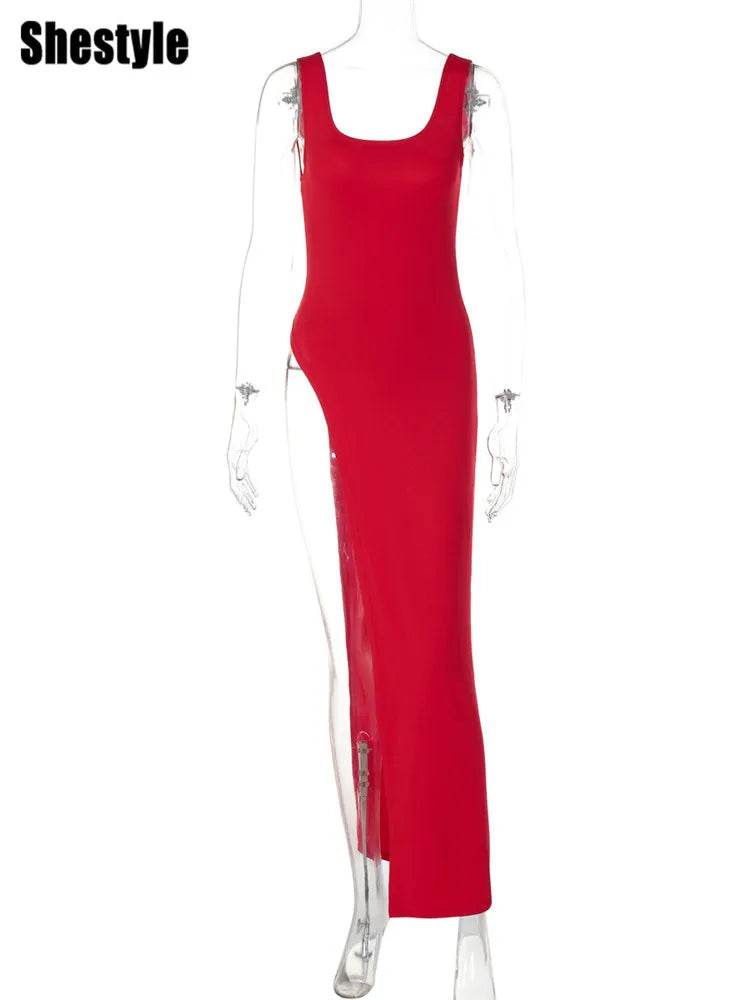 Elegant Asymmetrical High Slit Maxi Dress for Women