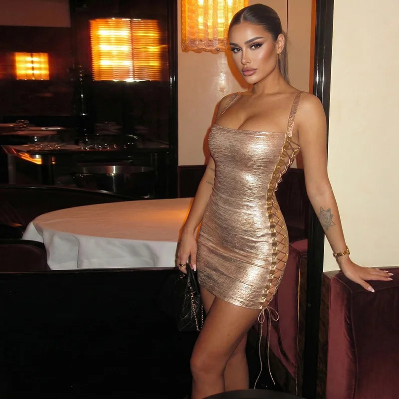 Hollow Out Grommet Lace Up Bodycon Mini Dress for Women