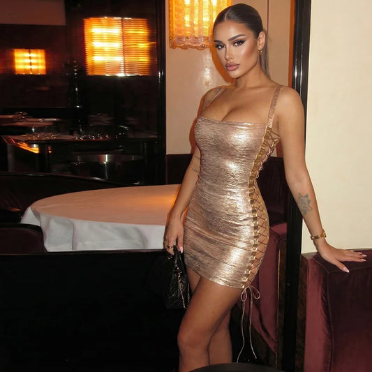 Hollow Out Grommet Lace Up Mini Dress