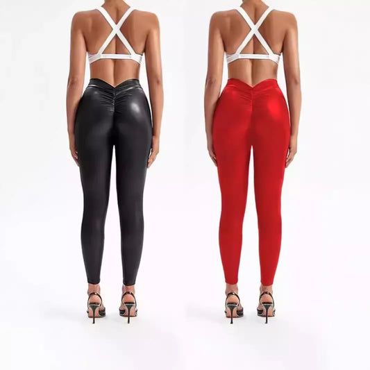 Sexy Pants for Women Fashionable and Versatile Pencil PU Leather Elastic Tight V-waist Trousers Female Summer and Fall 2025 New