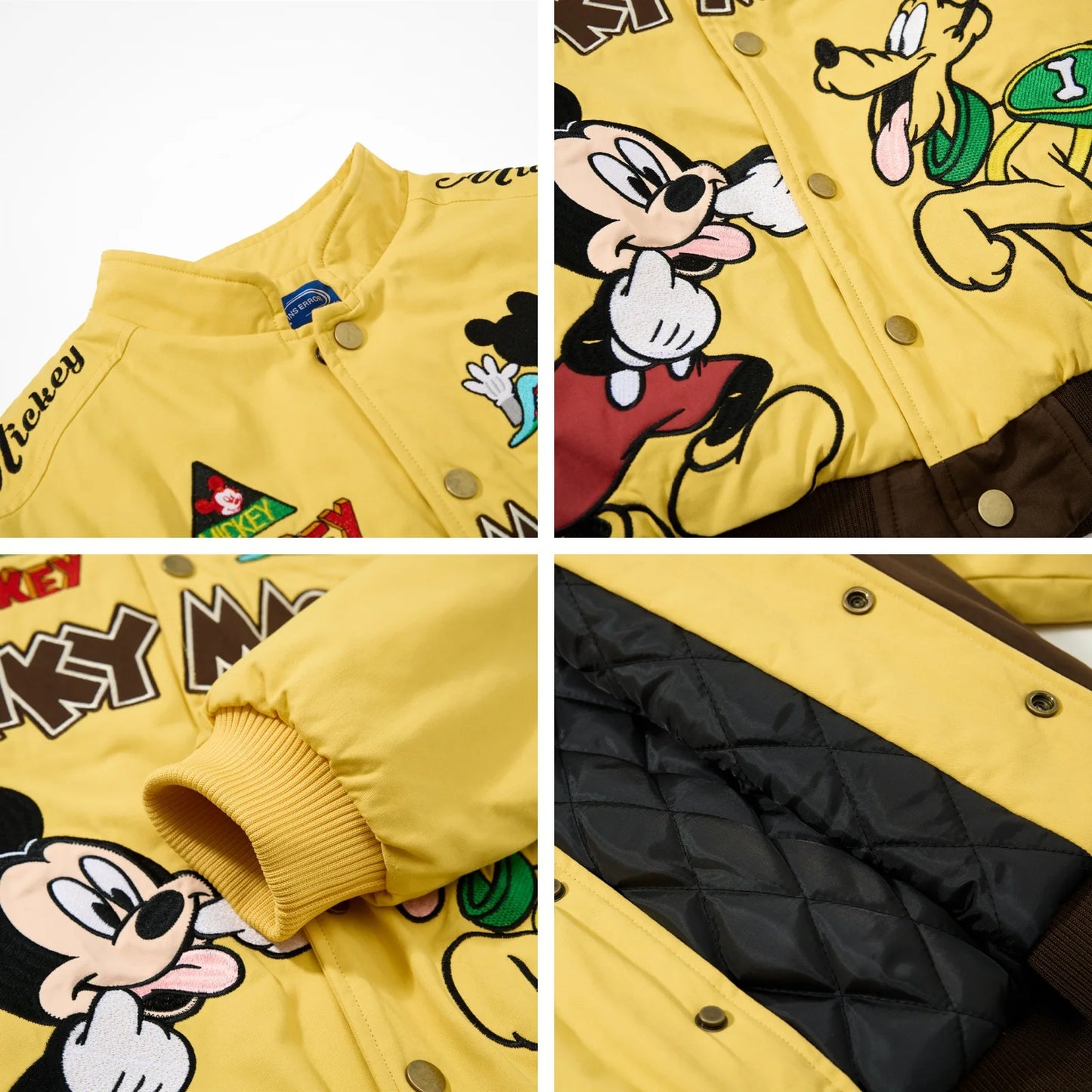 American Retro Cartoon Embroidery Patchwork Stand Collar Thickened Jacket for Men and Women Winter Loose Casual Warm Cotton Coat