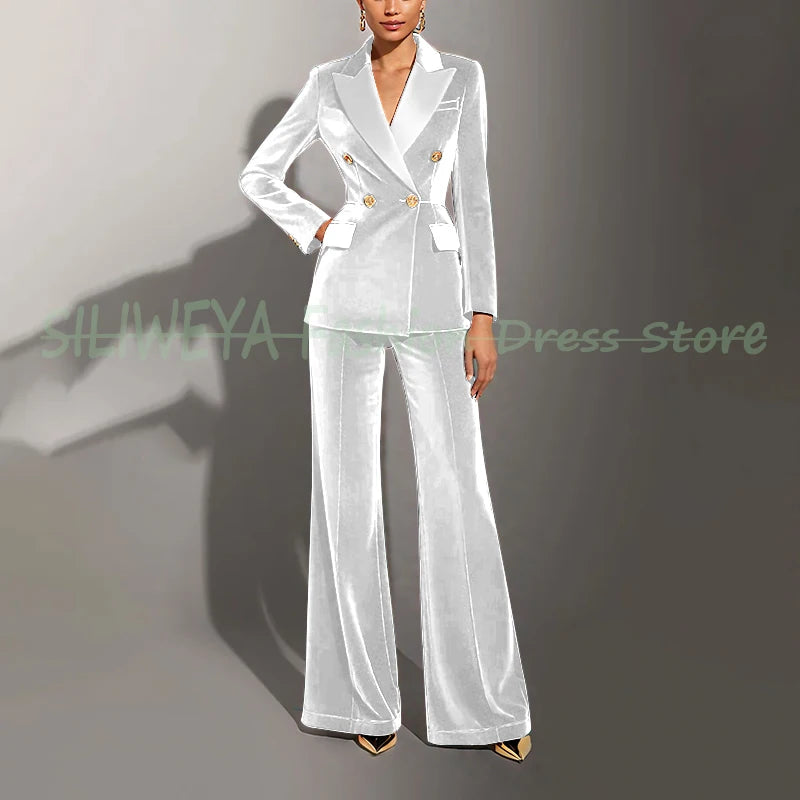Double Breasted Velvet Suit Set