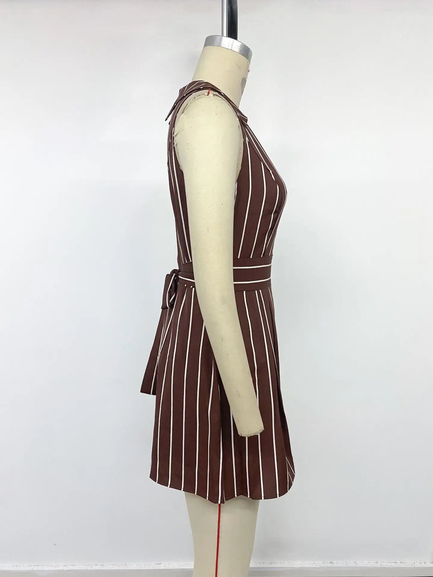Striped Sleeveless Lapel V Neck High Waist Romper Shorts for Women