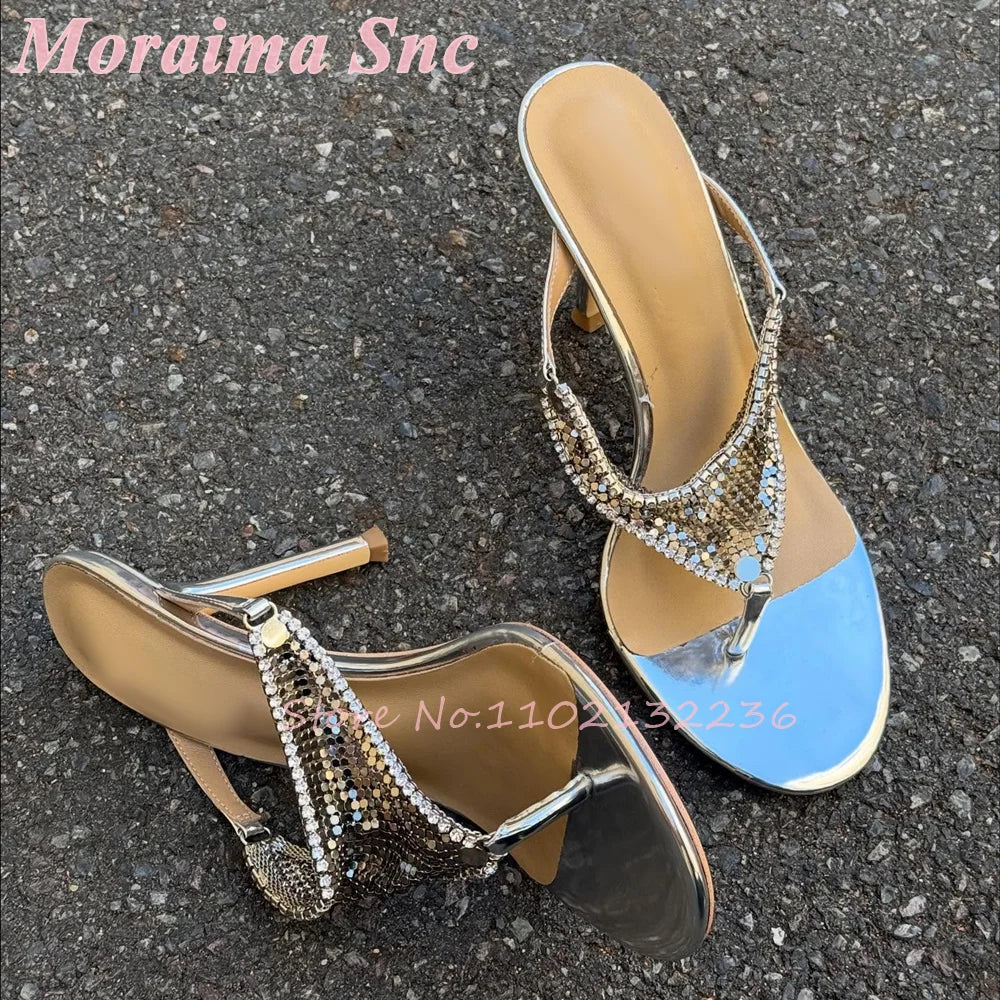 Mirror Silver Metallic Stiletto Heel Mule Sandals For Women