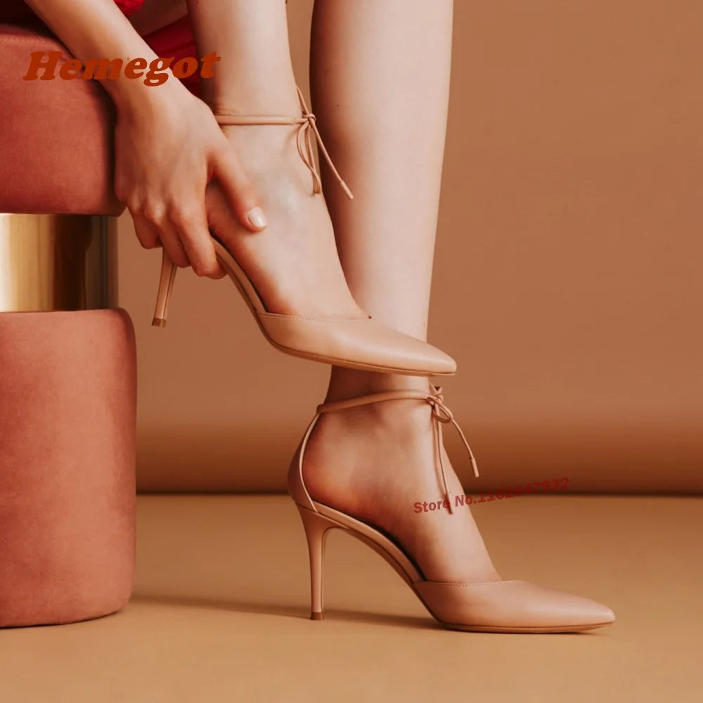 Lace Up Pointed Toe Pumps with Ankle Strap for Women