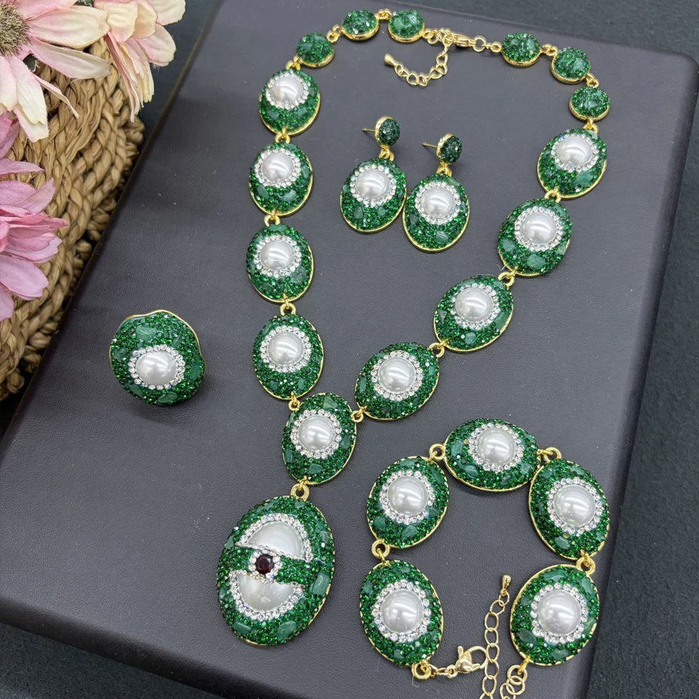 Statement Crystal Stone Four-Piece Jewelry Set for Women