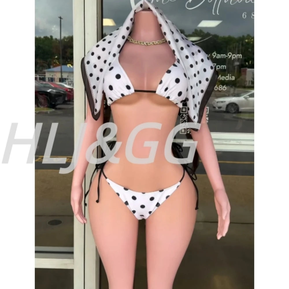Mesh Letter Print See Through Polka Dot Two Piece Set for Women