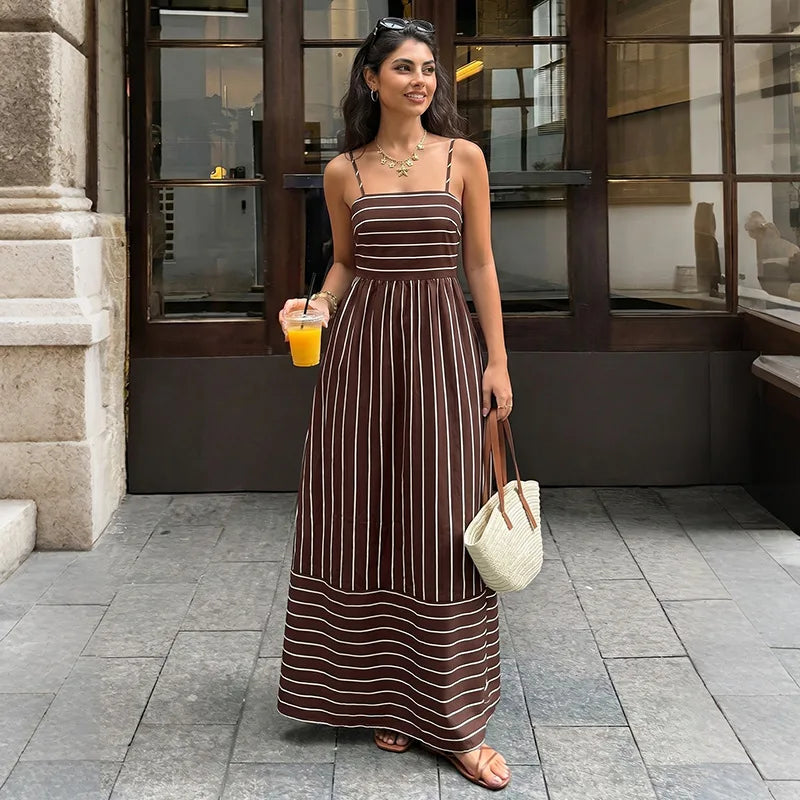 Elegant Backless Square Collar Maxi Dress for Women
