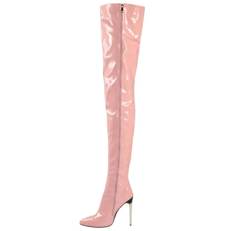 Patent Leather Over The Knee Stiletto Boots for Women