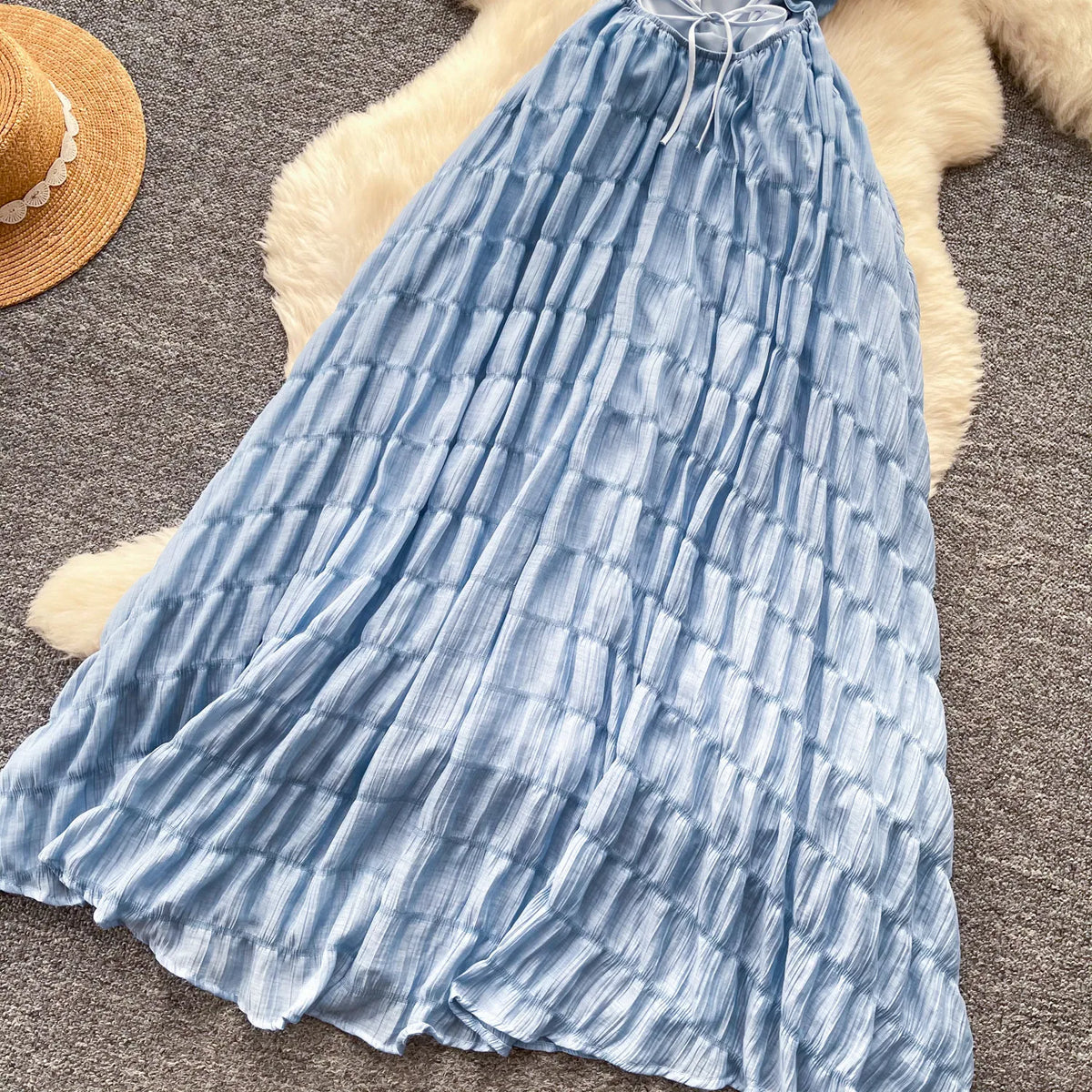 Backless Lace Up Summer A-Line Maxi Sundress for Women