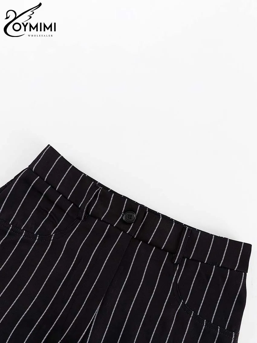 Oymimi Elegant Black Print Two Pice Outfits For Women Fashion Long Sleeve Single Button Blazers And High Waist Shorts Female Set