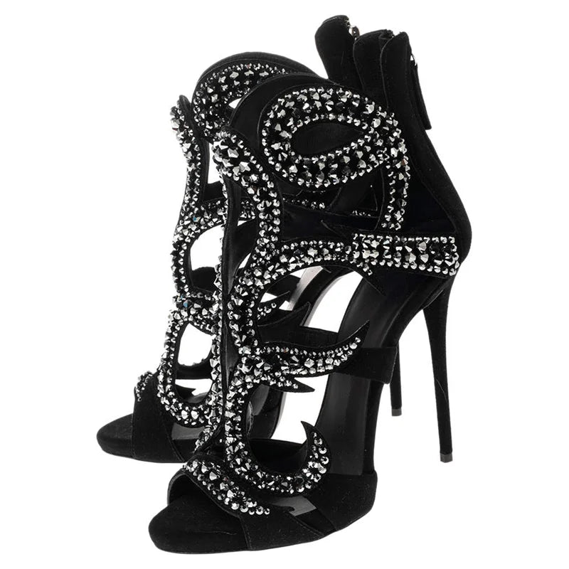 Crystal Embellished Stiletto Sandals With Zipper for Women