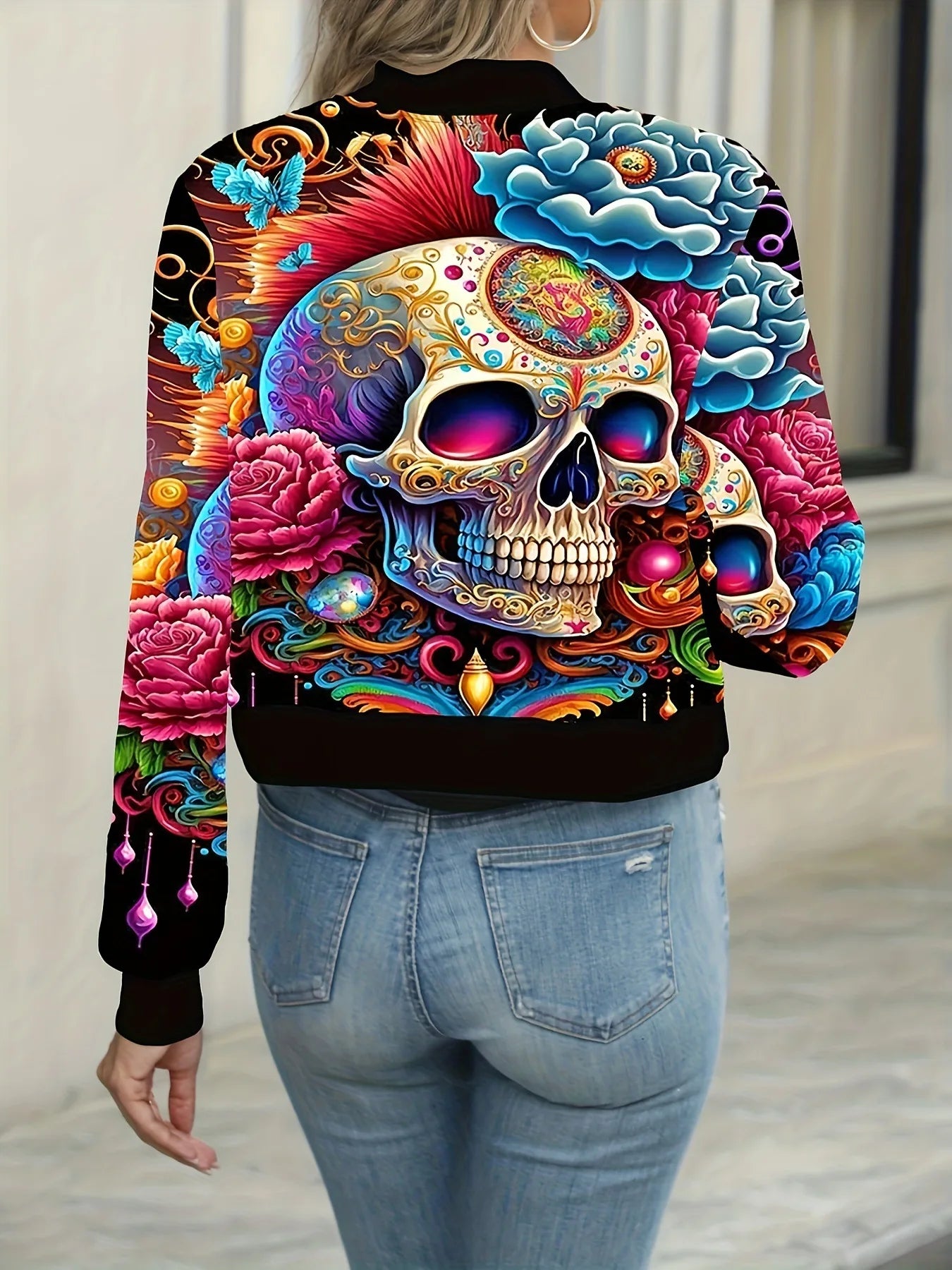 European Style Halloween Print Leather Jacket for Women