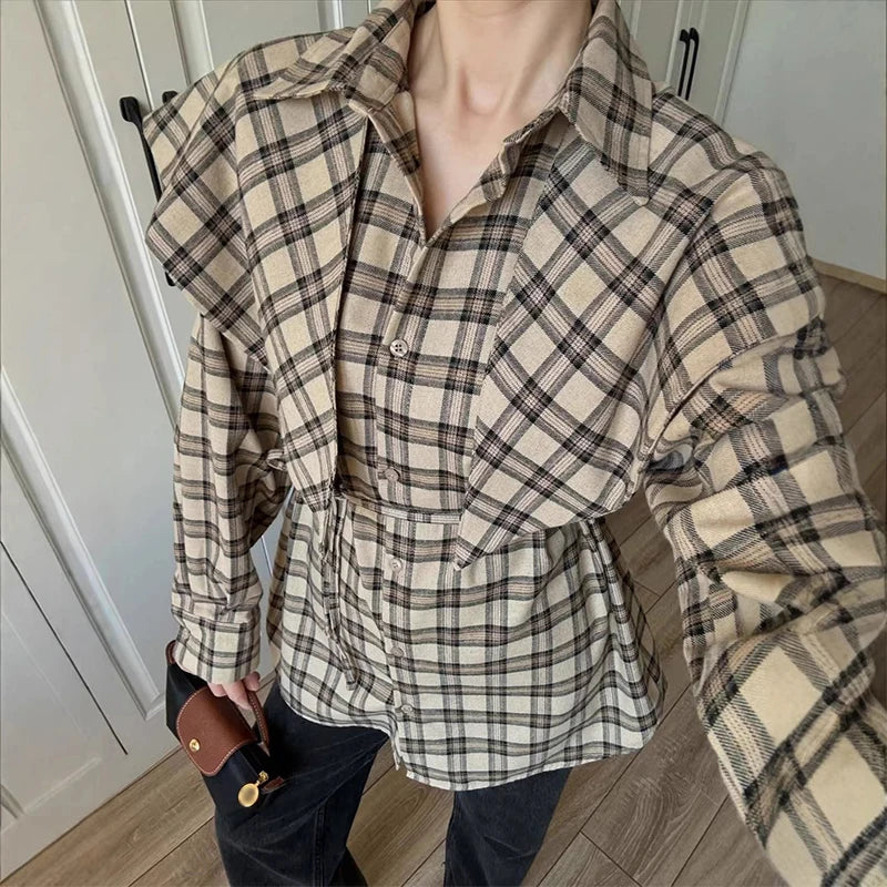 Elegant Plaid Patchwork Long Sleeve Shirt for Women