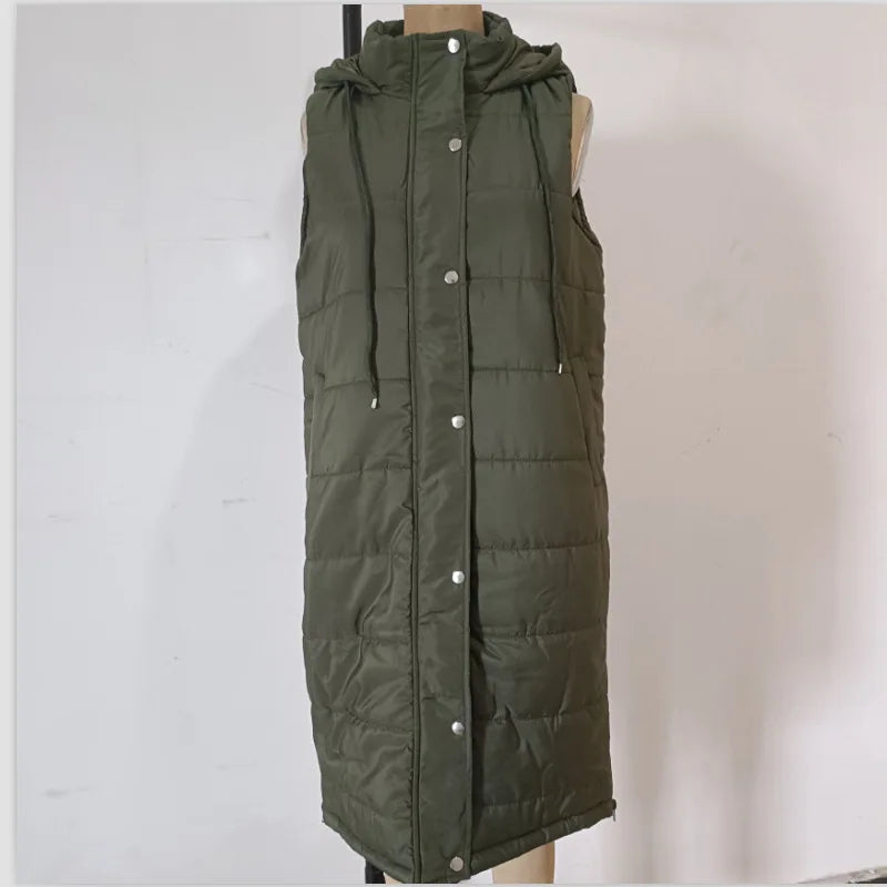 Warm Hooded Longline Sleeveless Vest Coat for Women