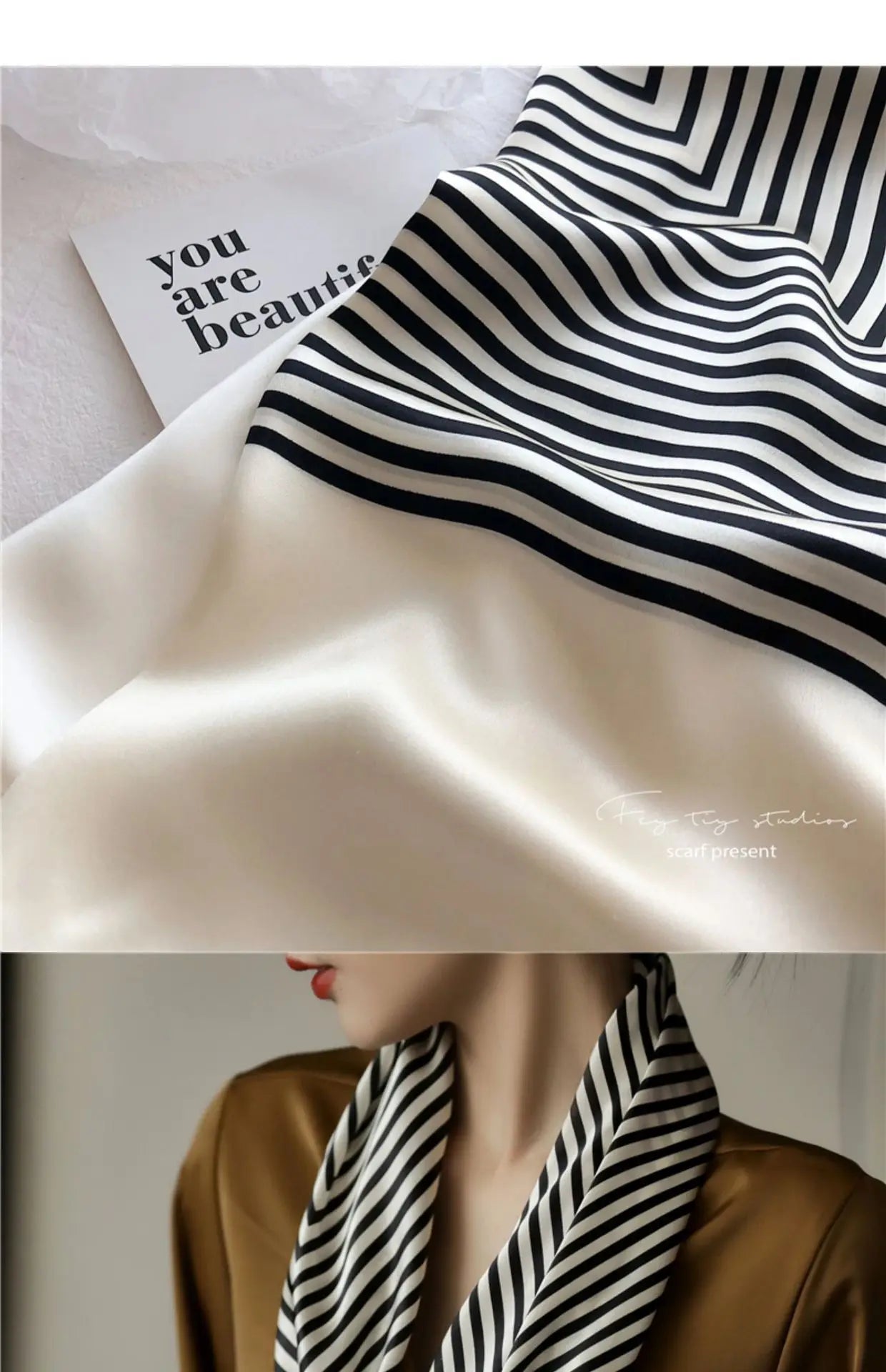 Elegant Art Gallery Style 100% Pure Silk Scarves For Women Soft Thin Striped Mulberry Silk Square Scarf Versatile For Spring Sum