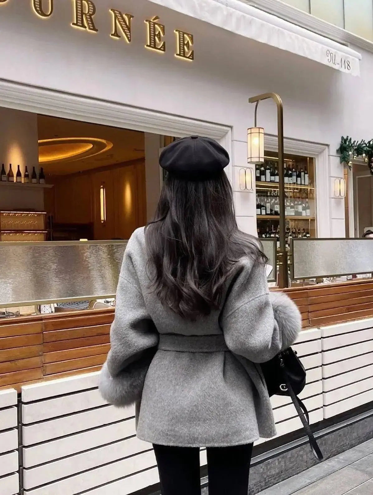 Faux Fur Wool Blend Longline Lapel Overcoat for Women