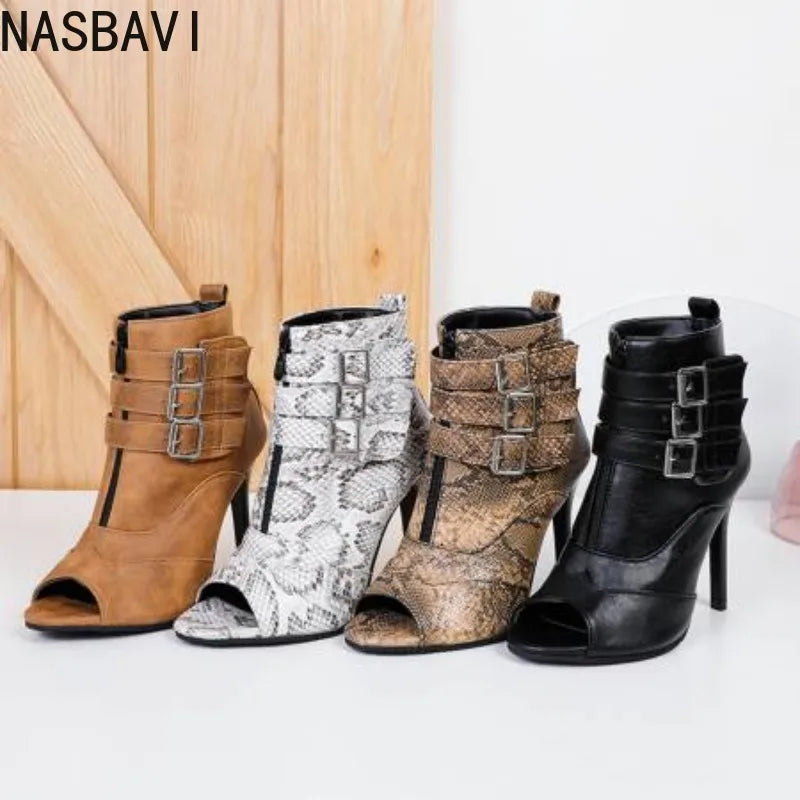 High Top Leather Dance Boots Square Heel