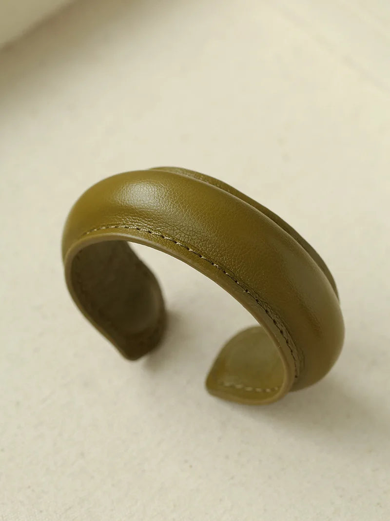 Elegant Minimalist Leather Wide Cuff Bracelet for Women