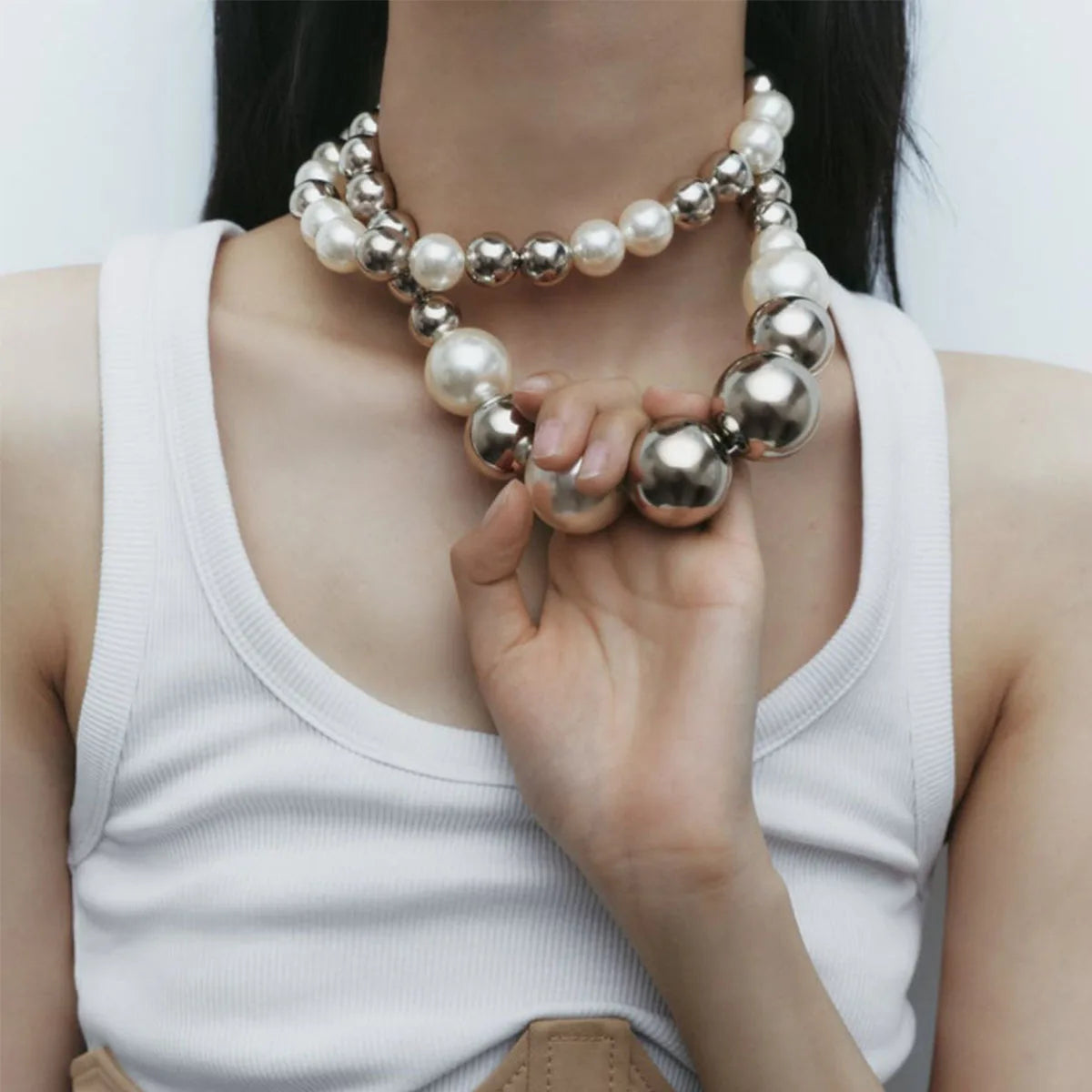 Double Layer Imitation Pearl Choker Necklace for Women