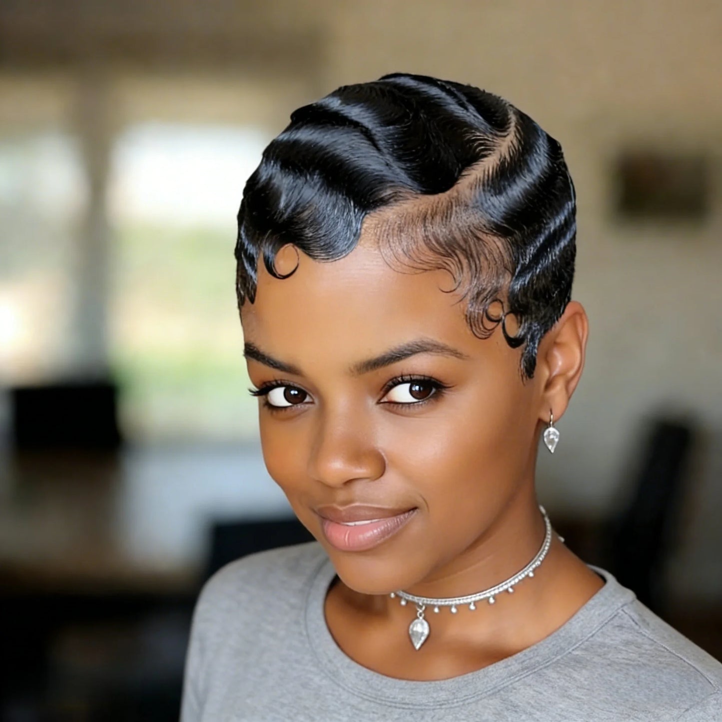 Short Pixie Cut Human Hair Wig with Finger Wave Texture 99j 4 black 13x4 Transparent Lace Front Pre-Plucked Hairline  Wig