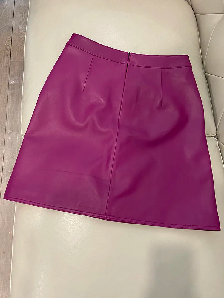 Woman Skirts Elegant 2025 New Fashion Korean Style Genuine Real Leather Skirts High Waist Mini Skirt Womens
