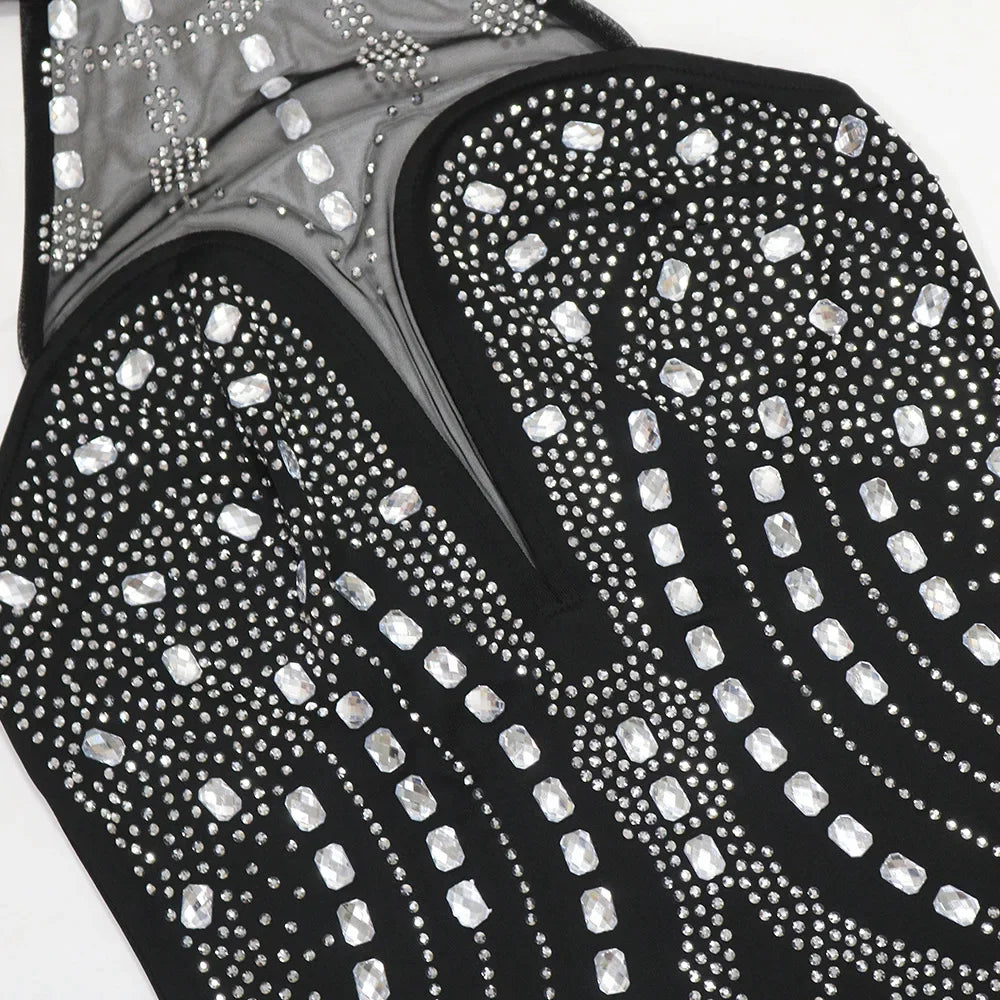 Rhinestone Embellished Sleeveless Bodycon Midi Dress for Women