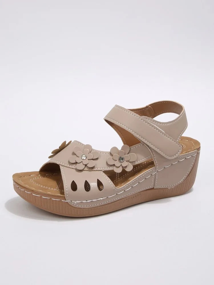Modern Floral Buckle Wedge Sandals