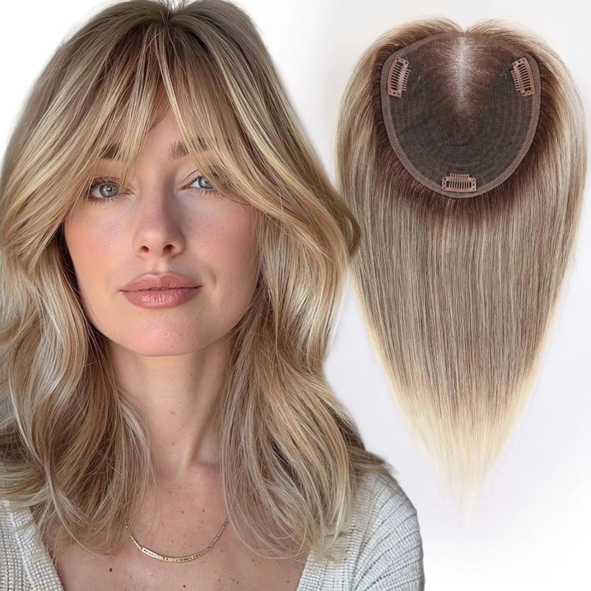 Swiss Lace Remy Human Hair Topper With Bangs For Women
