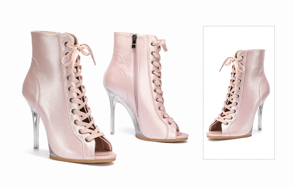 Lace-Up Crystal Heel Ballroom Dance Boots for Women