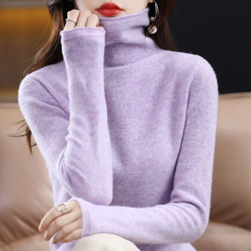 Wool Turtleneck Sweater With Stacked Collar for Women