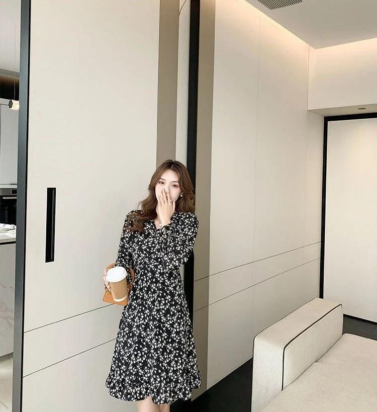 Floral Woman Long Sleeve Dress Chic And Elegant Pretty High Quality Flower Luxury Outfits Casual Youth Midi Dresses for Women