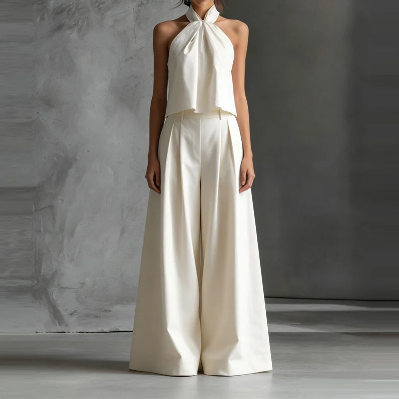 Sleeveless Halter Top And Wide Leg Pants Set for Women