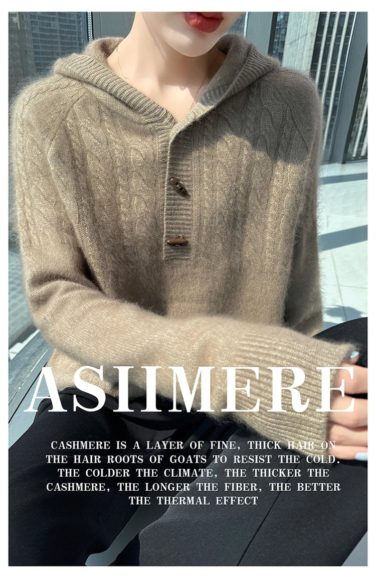 Chunky Knit Loose Hooded Pullover Sweater for Women