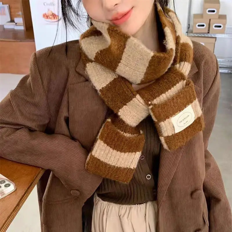 Striped Knit Scarf Wrap With Pockets