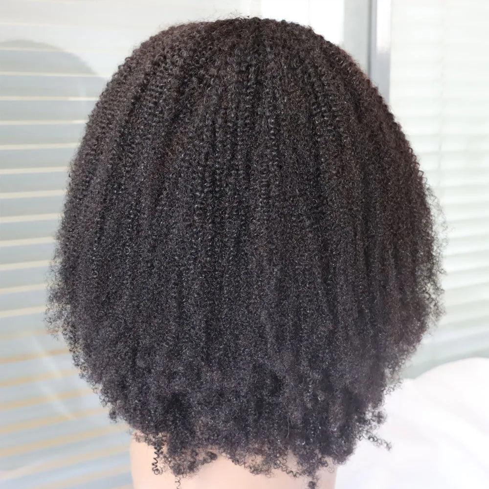 Natural 4C Kinky Curly V Part Human Hair Wig for Women