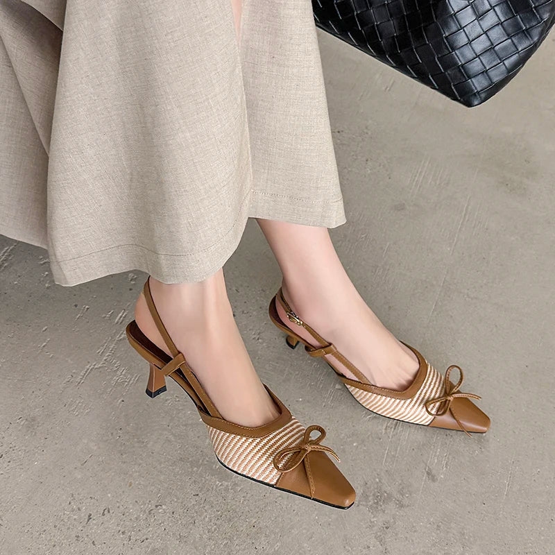 Elegant Bowtie Weave Sandals With Buckle for Women